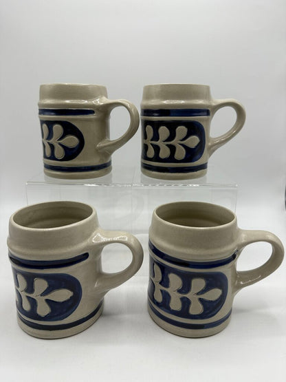 Set of 4 Williamsburg Pottery Beer Stein Mug Blue Leaf Salt Glaze Set of 4 /rw