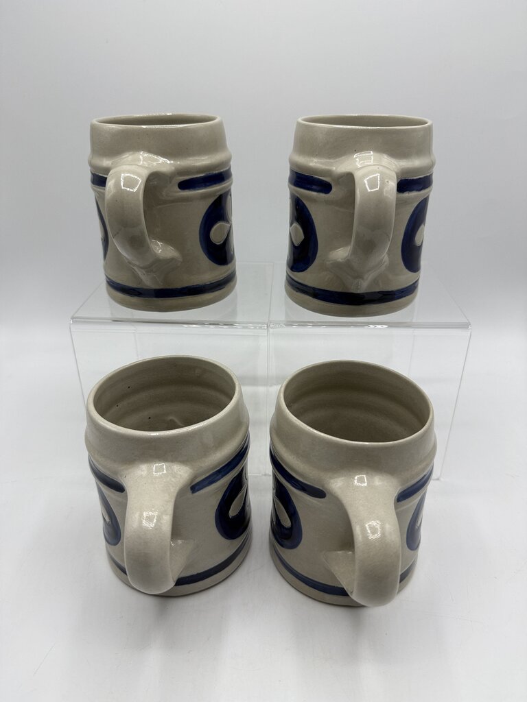 Set of 4 Williamsburg Pottery Beer Stein Mug Blue Leaf Salt Glaze Set of 4 /rw