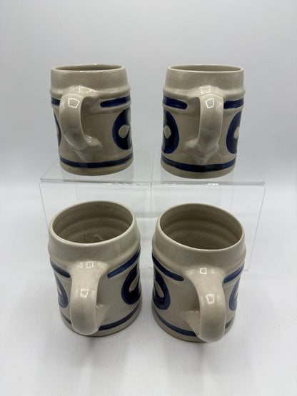 Set of 4 Williamsburg Pottery Beer Stein Mug Blue Leaf Salt Glaze Set of 4 /rw