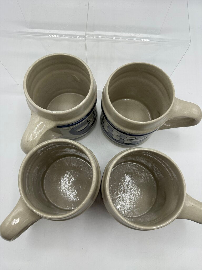 Set of 4 Williamsburg Pottery Beer Stein Mug Blue Leaf Salt Glaze Set of 4 /rw