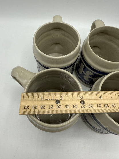 Set of 4 Williamsburg Pottery Beer Stein Mug Blue Leaf Salt Glaze Set of 4 /rw