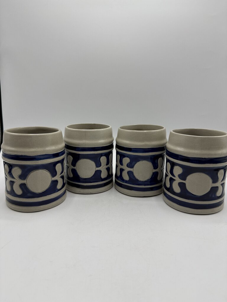 Set of 4 Williamsburg Pottery Beer Stein Mug Blue Leaf Salt Glaze Set of 4 /rw