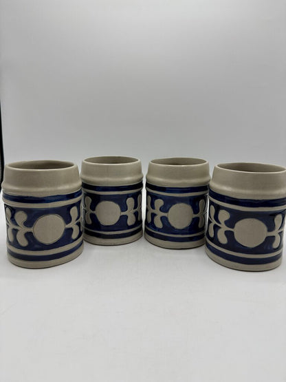 Set of 4 Williamsburg Pottery Beer Stein Mug Blue Leaf Salt Glaze Set of 4 /rw
