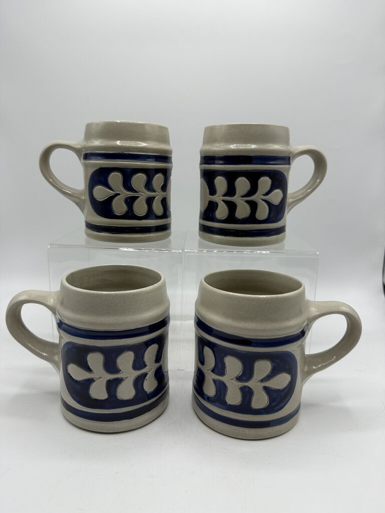 Set of 4 Williamsburg Pottery Beer Stein Mug Blue Leaf Salt Glaze Set of 4 /rw