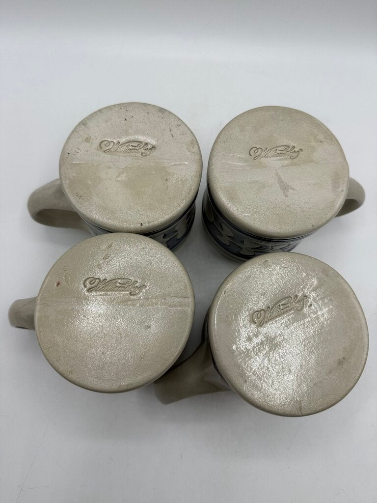 Set of 4 Williamsburg Pottery Beer Stein Mug Blue Leaf Salt Glaze Set of 4 /rw