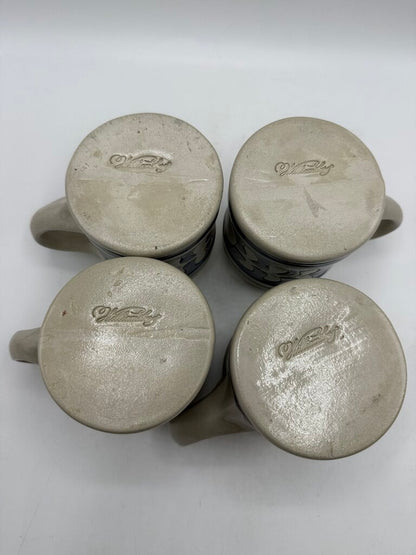 Set of 4 Williamsburg Pottery Beer Stein Mug Blue Leaf Salt Glaze Set of 4 /rw