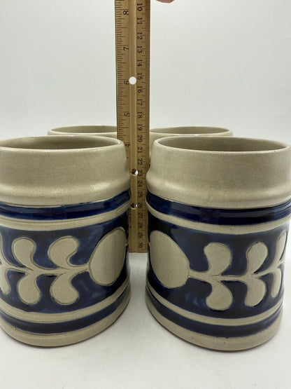 Set of 4 Williamsburg Pottery Beer Stein Mug Blue Leaf Salt Glaze Set of 4 /rw
