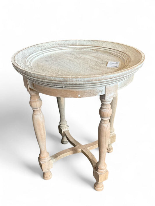 Distressed White Wood Round Side Table