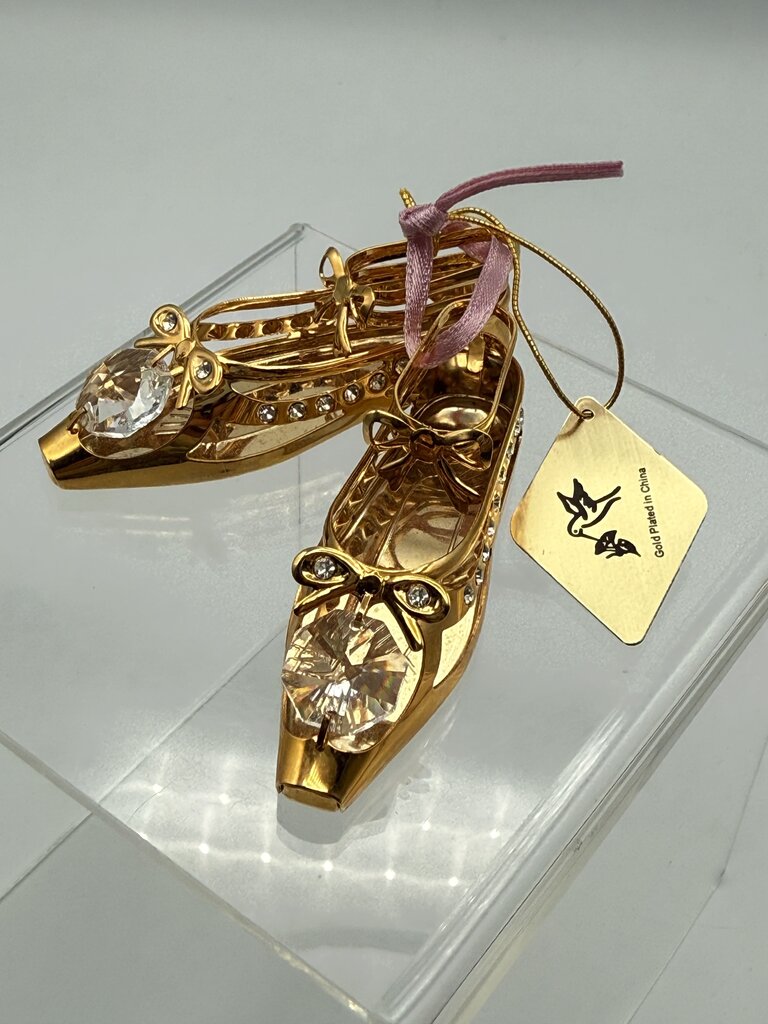 Set of 3 Petite Glass and Crystal Christmas Tree Ornaments Ballet Slippers, Elephant, Birdhouse /ro