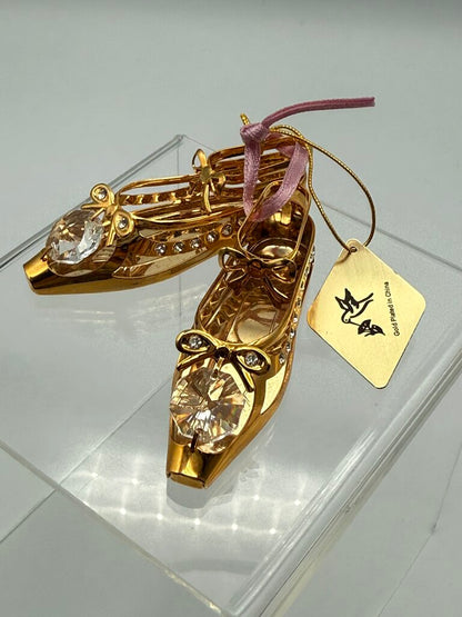 Set of 3 Petite Glass and Crystal Christmas Tree Ornaments Ballet Slippers, Elephant, Birdhouse /ro