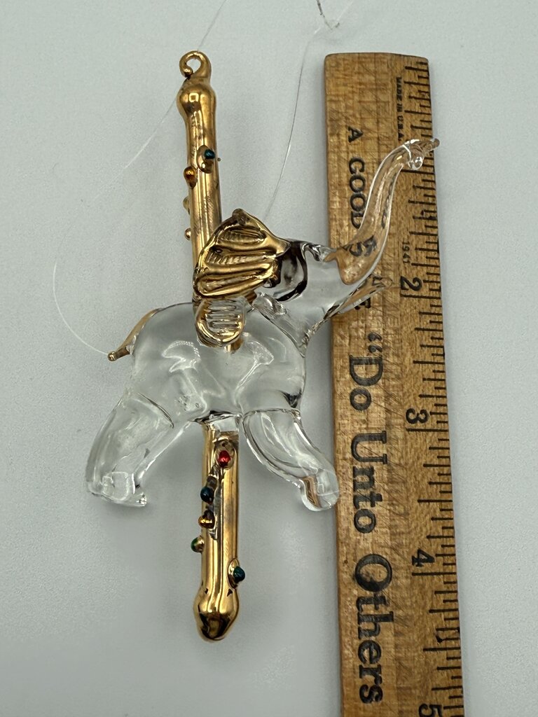 Set of 3 Petite Glass and Crystal Christmas Tree Ornaments Ballet Slippers, Elephant, Birdhouse /ro