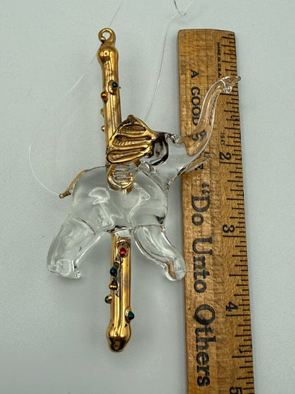 Set of 3 Petite Glass and Crystal Christmas Tree Ornaments Ballet Slippers, Elephant, Birdhouse /ro