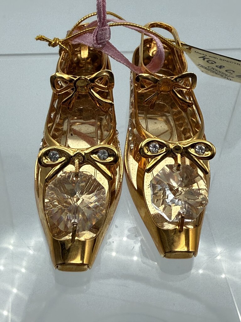 Set of 3 Petite Glass and Crystal Christmas Tree Ornaments Ballet Slippers, Elephant, Birdhouse /ro