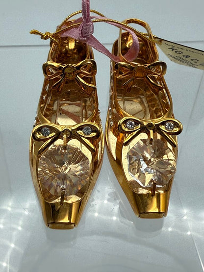 Set of 3 Petite Glass and Crystal Christmas Tree Ornaments Ballet Slippers, Elephant, Birdhouse /ro