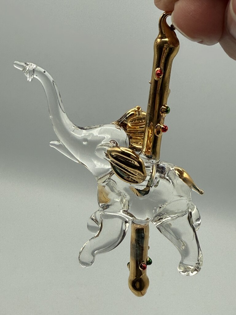 Set of 3 Petite Glass and Crystal Christmas Tree Ornaments Ballet Slippers, Elephant, Birdhouse /ro