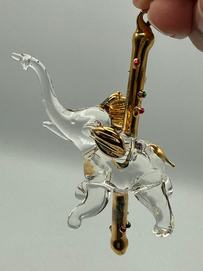 Set of 3 Petite Glass and Crystal Christmas Tree Ornaments Ballet Slippers, Elephant, Birdhouse /ro