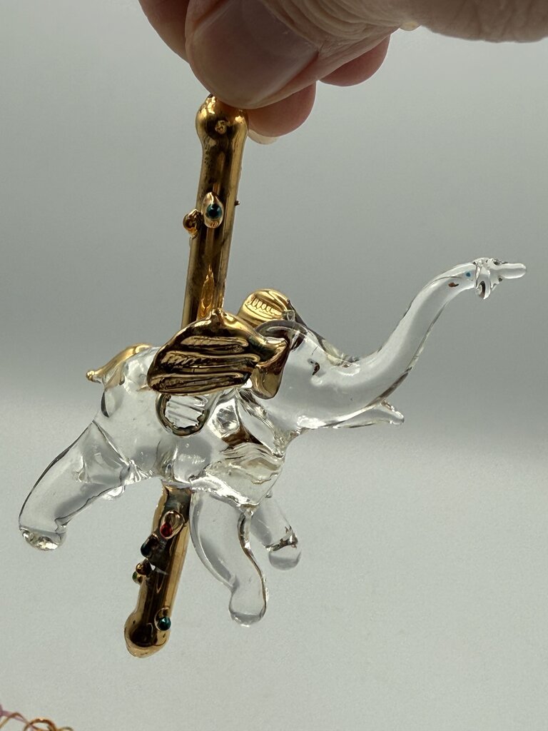 Set of 3 Petite Glass and Crystal Christmas Tree Ornaments Ballet Slippers, Elephant, Birdhouse /ro