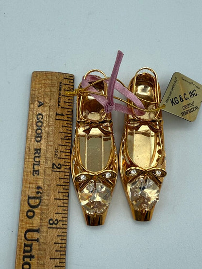 Set of 3 Petite Glass and Crystal Christmas Tree Ornaments Ballet Slippers, Elephant, Birdhouse /ro