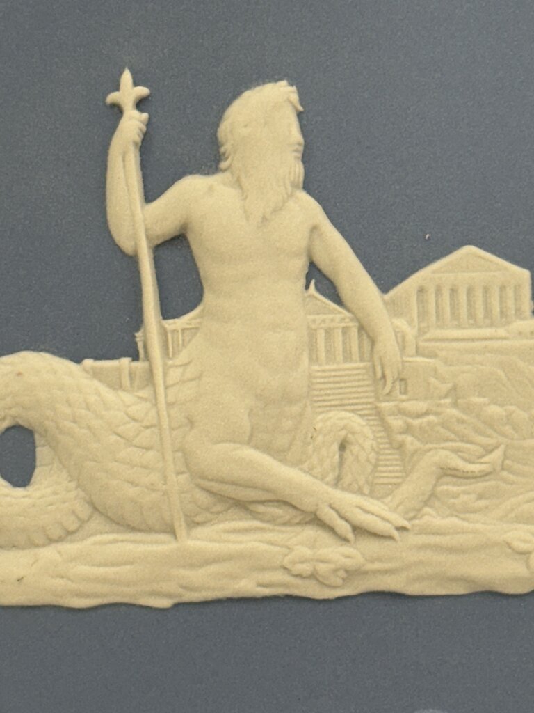 Wedgwood Jasperware Cream Color on Light Blue Poseidon 7” plate 2004 /roh