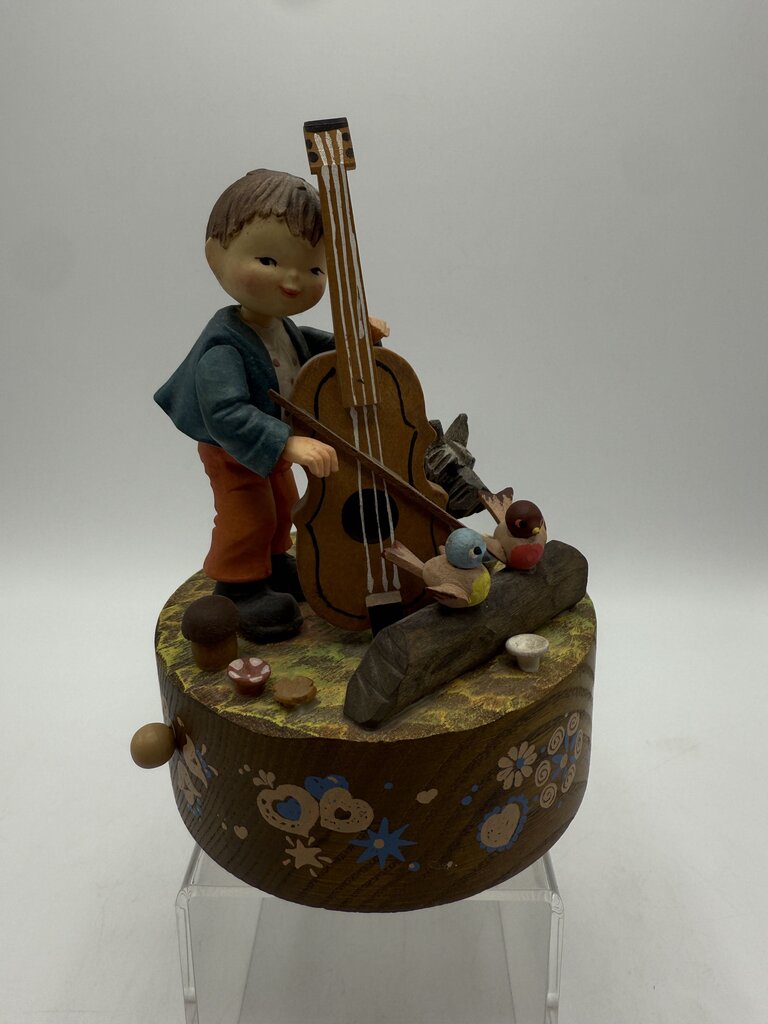 VTG Italian ANRI Music Box Boy Playing Cello If I were a Rich Man /ro