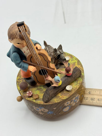 VTG Italian ANRI Music Box Boy Playing Cello If I were a Rich Man /ro