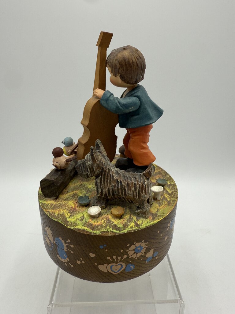 VTG Italian ANRI Music Box Boy Playing Cello If I were a Rich Man /ro