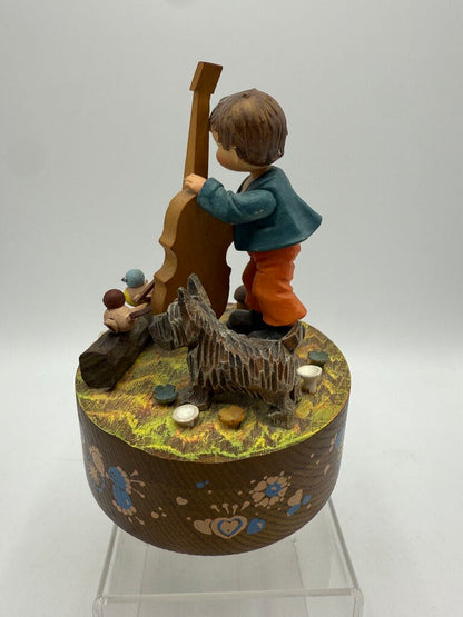 VTG Italian ANRI Music Box Boy Playing Cello If I were a Rich Man /ro