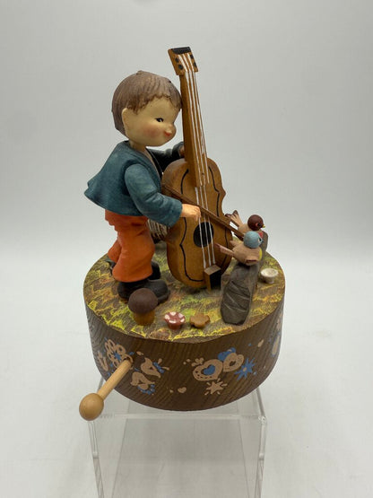 VTG Italian ANRI Music Box Boy Playing Cello If I were a Rich Man /ro