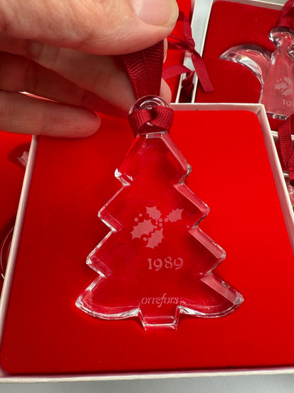 Lot of 6 VTG Orrefors Crystal Christmas Ornaments 1984-89 w/Box /ro