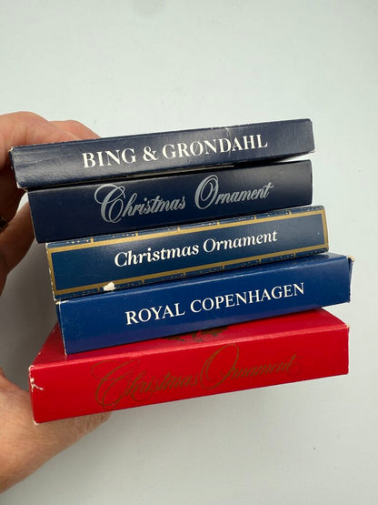 VTG Set of 5 Bing & Grondahl Copenhagen Cobalt Blue Porcelain Ornaments /ro