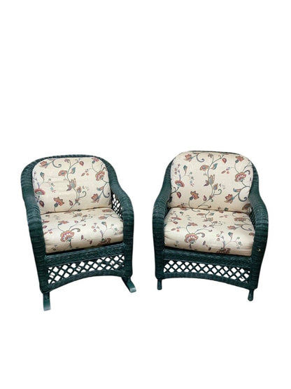 Dark Green Wicker Floral Chair