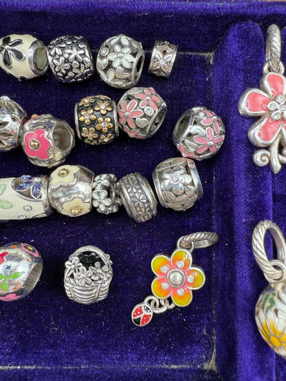 Brighton Jewelry Lot of Flower Theme 20 Beads 6 Charms /ro