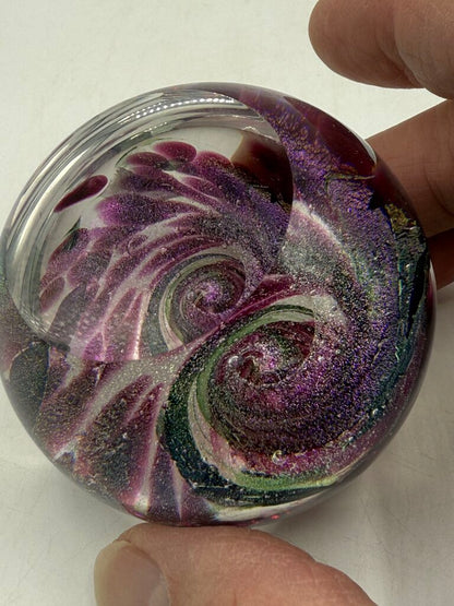 Glass Eye Studio Fireball Collection Purple Swirl Paperweight /ro