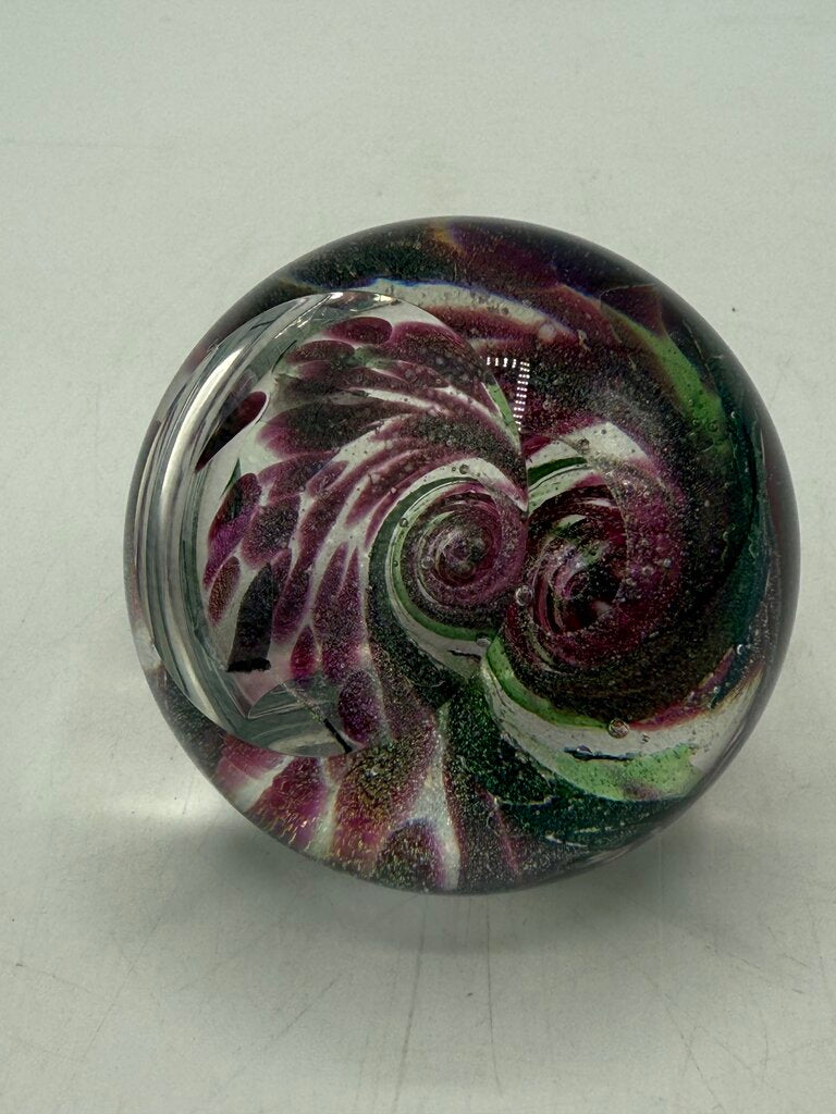Glass Eye Studio Fireball Collection Purple Swirl Paperweight /ro