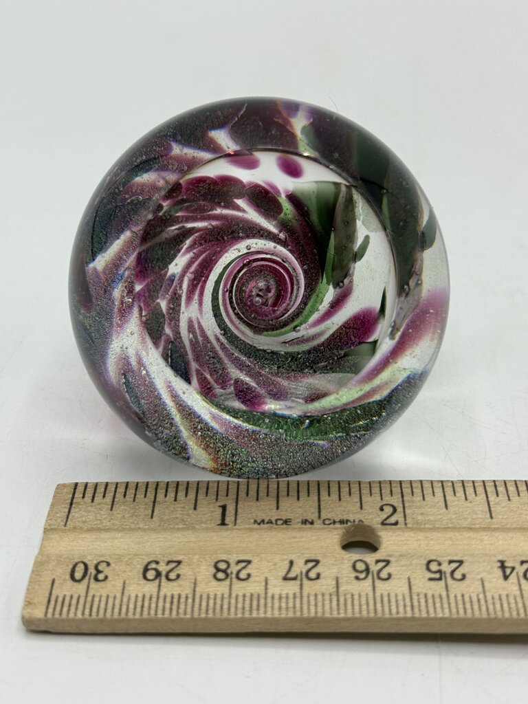 Glass Eye Studio Fireball Collection Purple Swirl Paperweight /ro