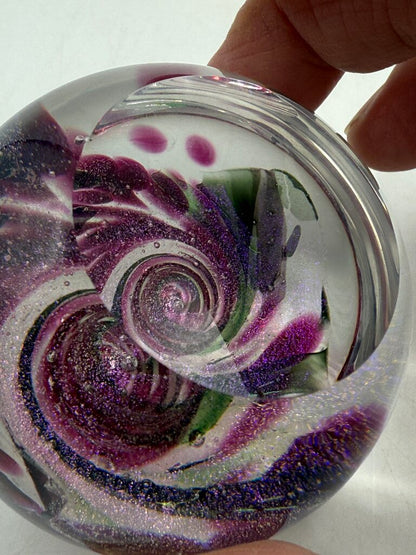 Glass Eye Studio Fireball Collection Purple Swirl Paperweight /ro