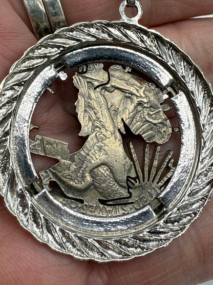 1942 Walking Liberty Silver Half Dollar Cut Out Pendant Necklace /ro
