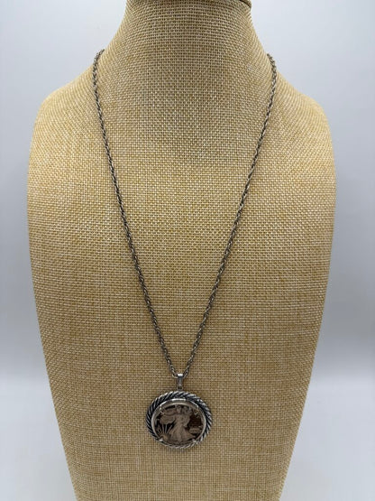 1942 Walking Liberty Silver Half Dollar Cut Out Pendant Necklace /ro