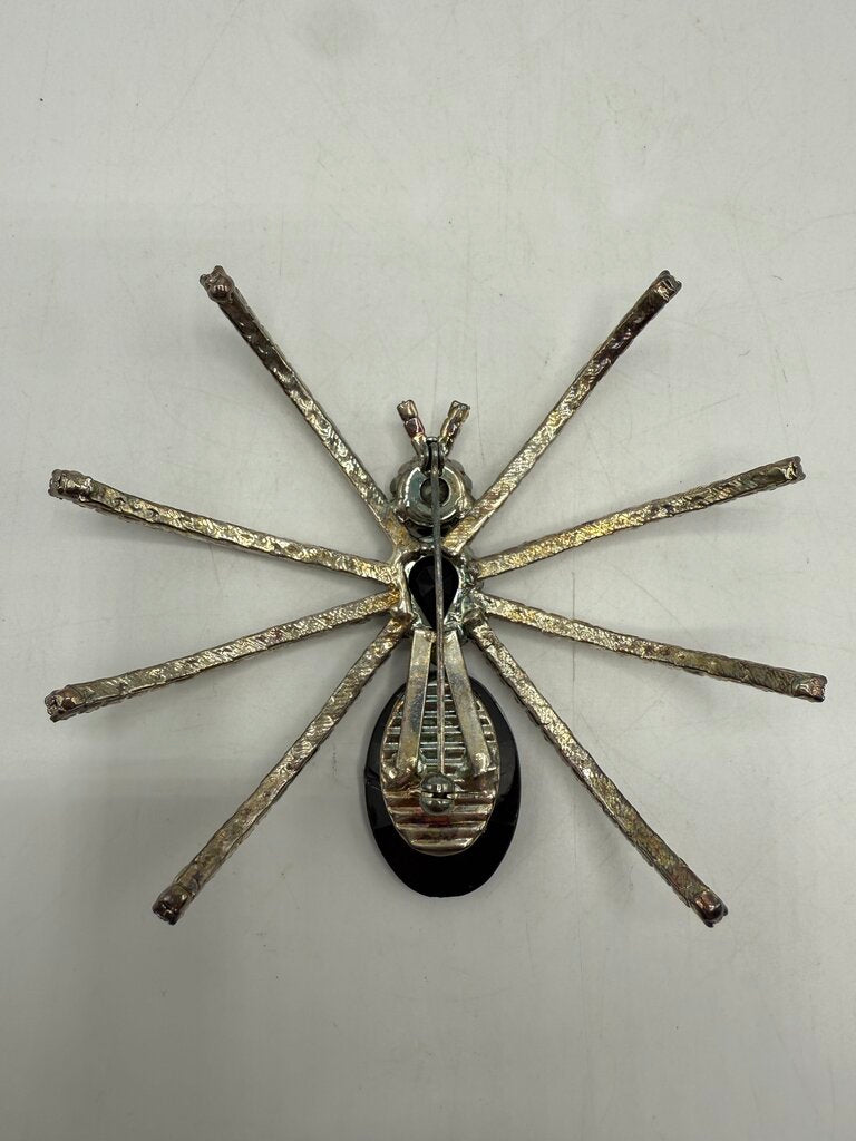 Vintage Black & Clear Rhinestone Tarantula Spider Brooch /ro
