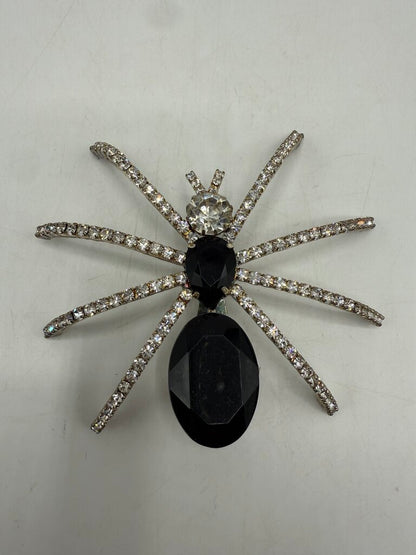 Vintage Black & Clear Rhinestone Tarantula Spider Brooch /ro