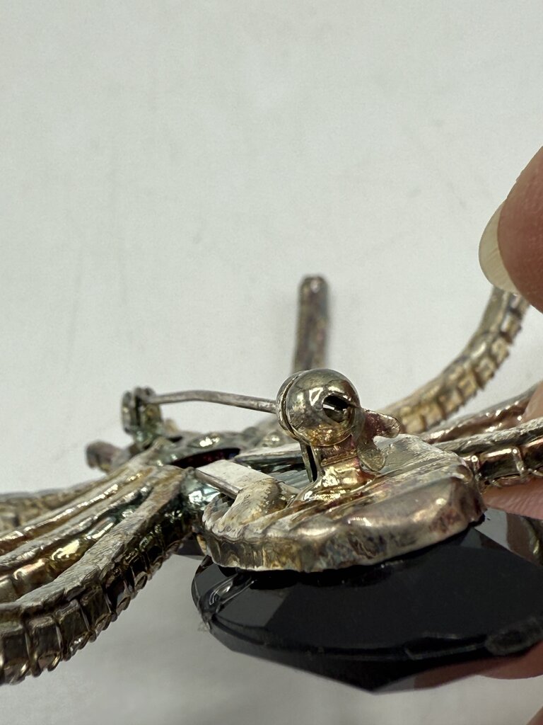 Vintage Black & Clear Rhinestone Tarantula Spider Brooch /ro