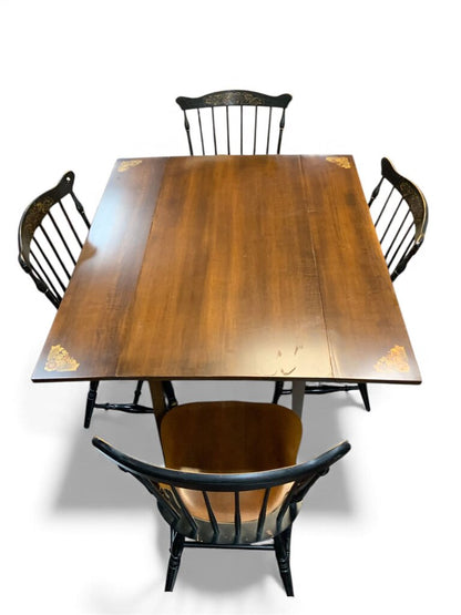 Hitchcock-Ville Drop Leaf Table 4 Chairs With Flowers