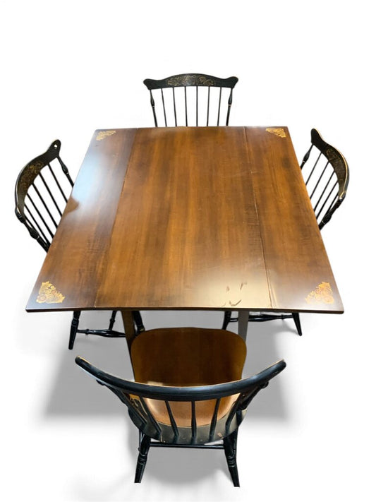 Hitchcock-Ville Drop Leaf Table 4 Chairs With Flowers