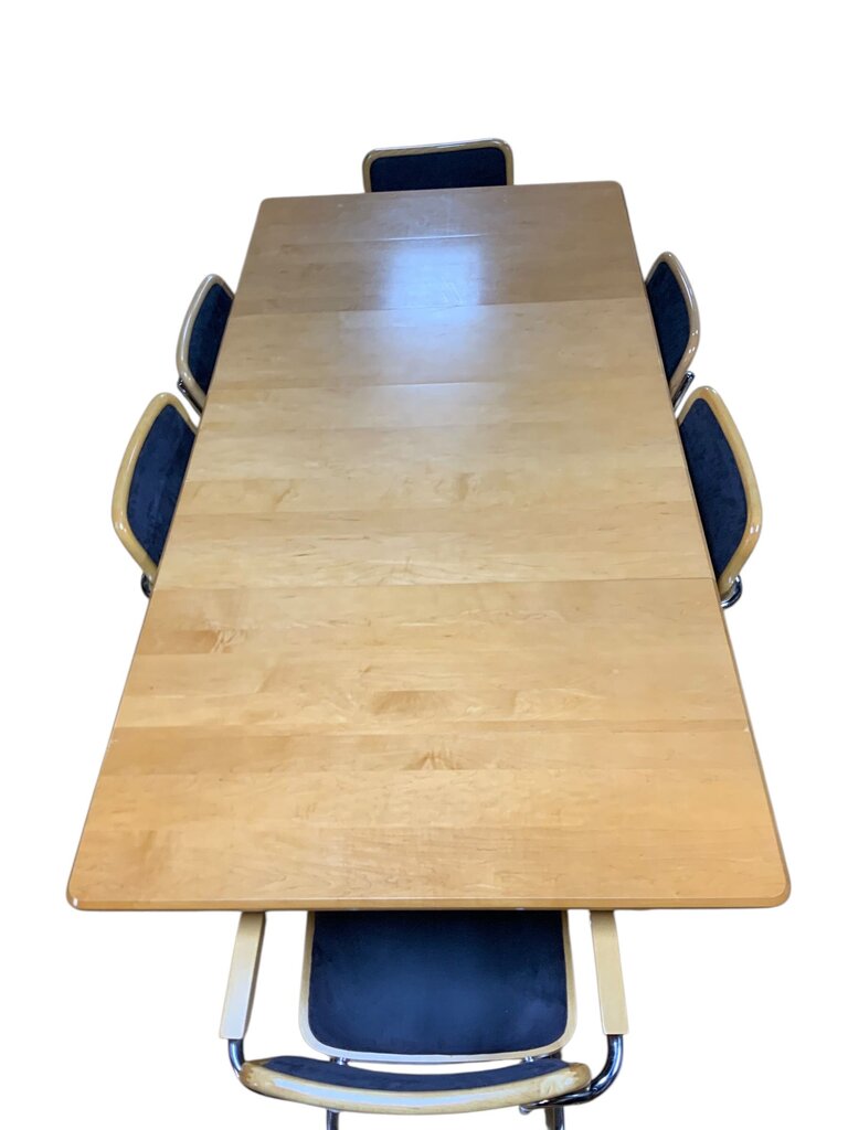 Drop Leaf Danish Table With 6 Black And Chrome Chairs