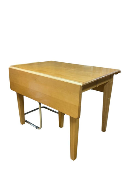 Drop Leaf Danish Table With 6 Black And Chrome Chairs