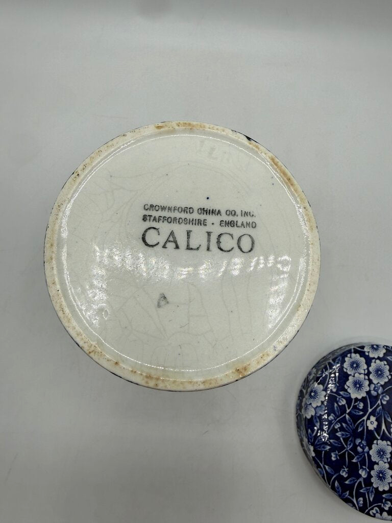 Stafforshire England Calico Blue Floral Cannister Transferware 6” /ro