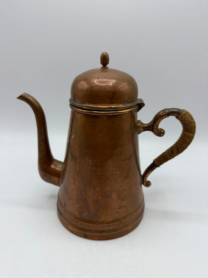 Vintage Copper-Tin lined Coffee Pot Wicker Handle Portugal /rw