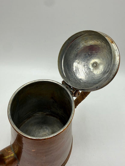 Vintage Copper-Tin lined Coffee Pot Wicker Handle Portugal /rw