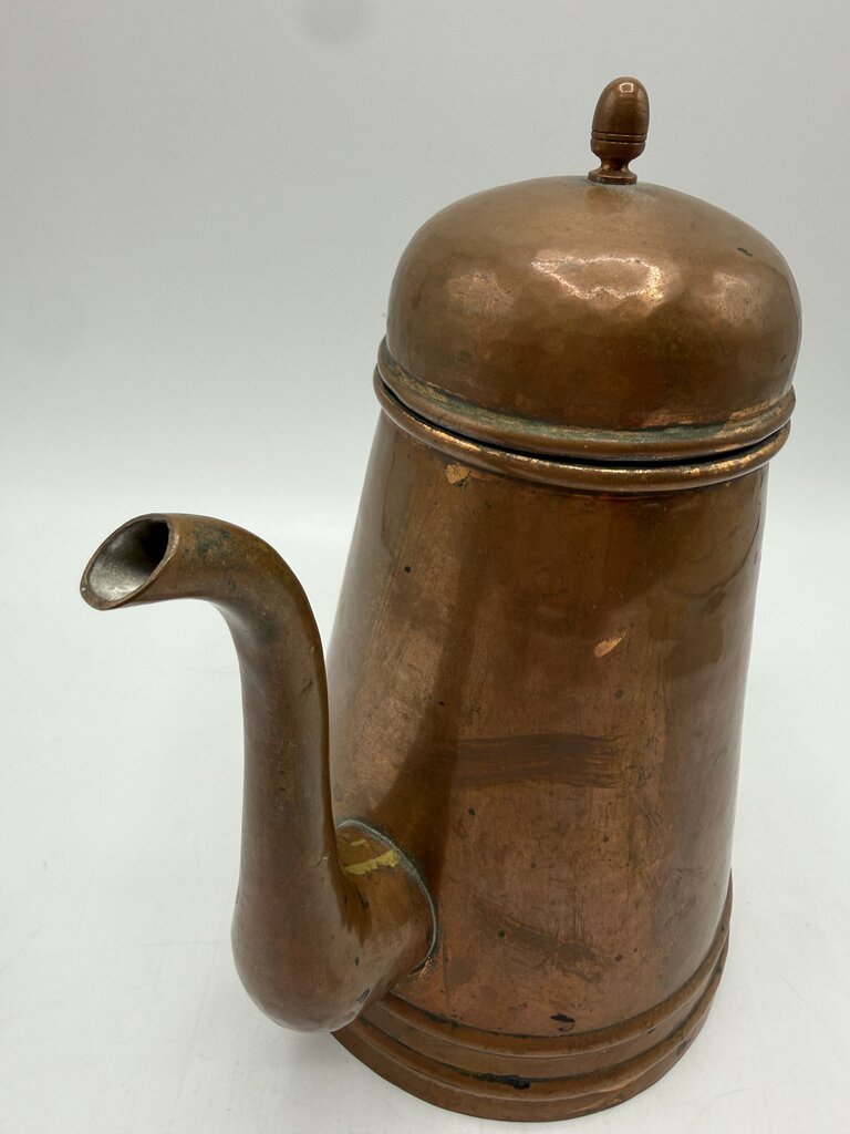 Vintage Copper-Tin lined Coffee Pot Wicker Handle Portugal /rw