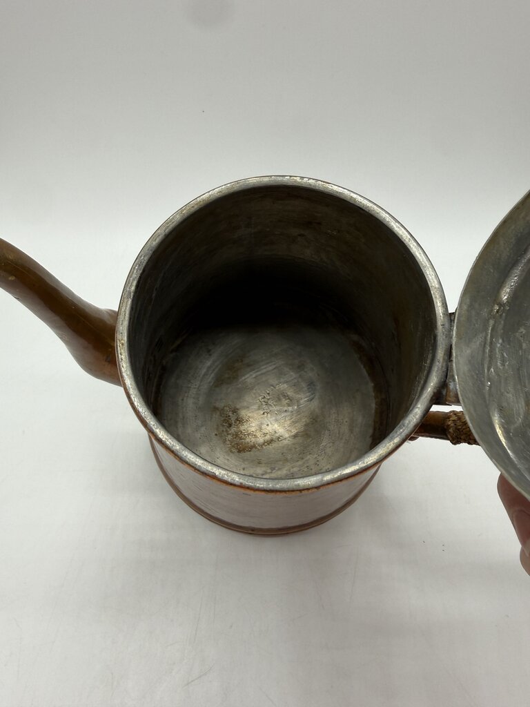 Vintage Copper-Tin lined Coffee Pot Wicker Handle Portugal /rw
